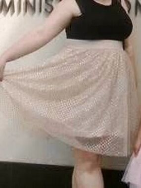 Rue21+ Plus Size Rose Gold Pink Polka Dot Layered Tulle Mesh Tutu Poofy Skirt
